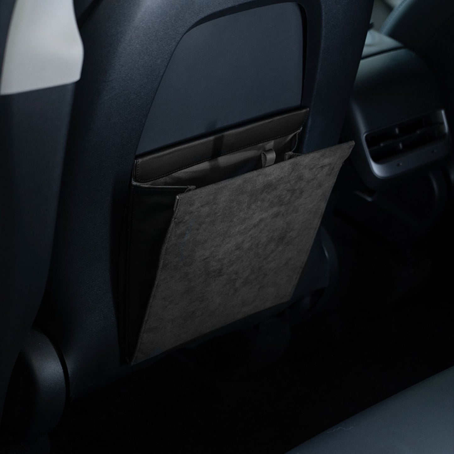 Organizador plegable para coche Alcantara con protección contra patadas