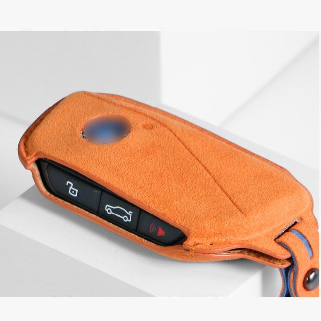 Alcantara Key Fob Cover for BMW 7 Series X7 and More Bright Orange | Racesio.com