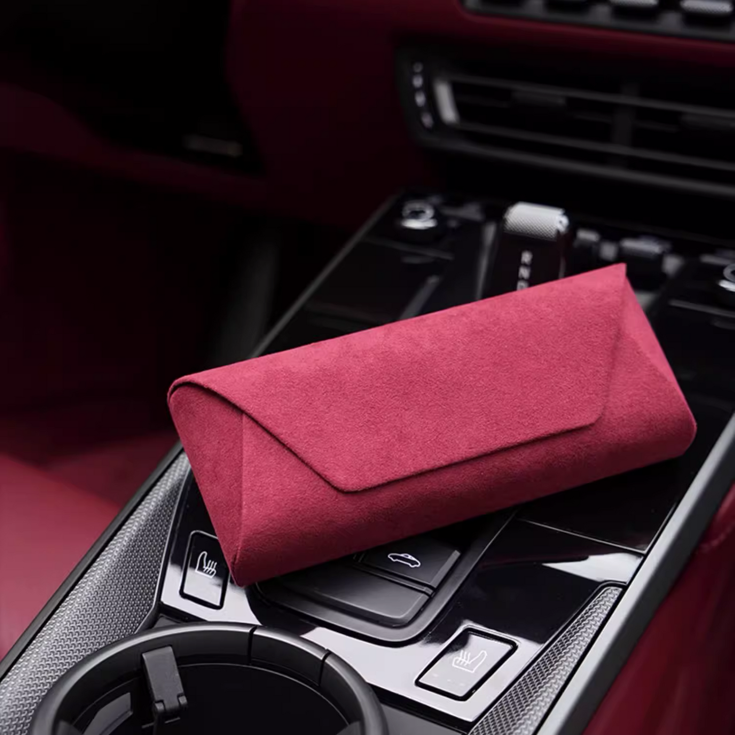 Alcantara Sunglasses Holder for Car Visor Burgundy 2 | Racesio.com