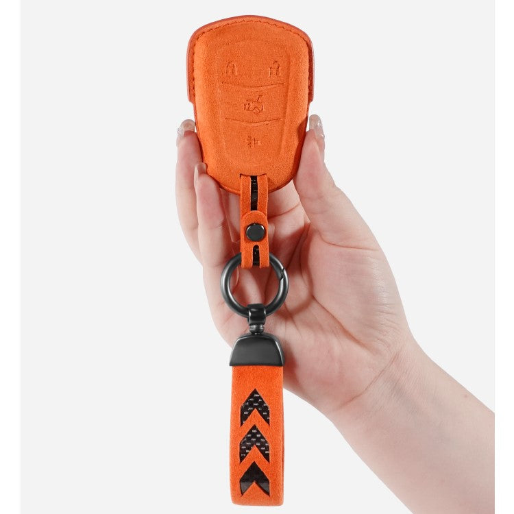 Alcantara Key Fob Cover for Cadillac Escalade 4 Buttons Key Bright Orange 3| Racesio.com