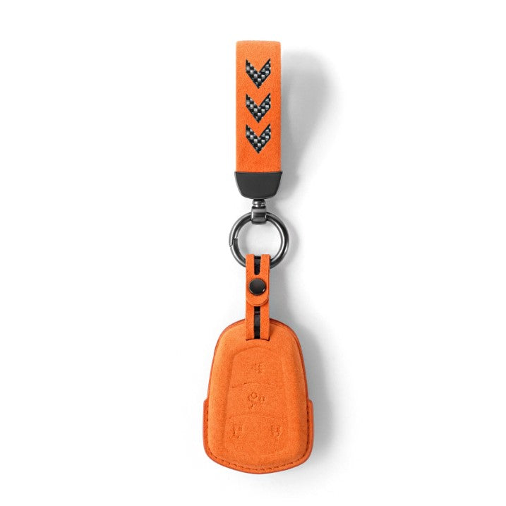 Alcantara Key Fob Cover for Cadillac Escalade 4 Buttons Key Bright Orange | Racesio.com