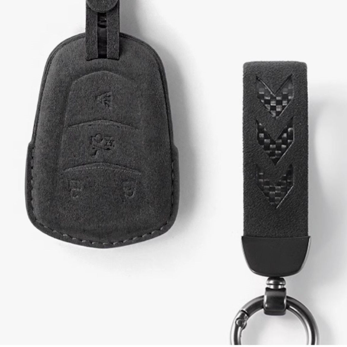 Alcantara Key Fob Cover for Cadillac Escalade 4 Buttons Key Dark Grey 2 | Racesio.com