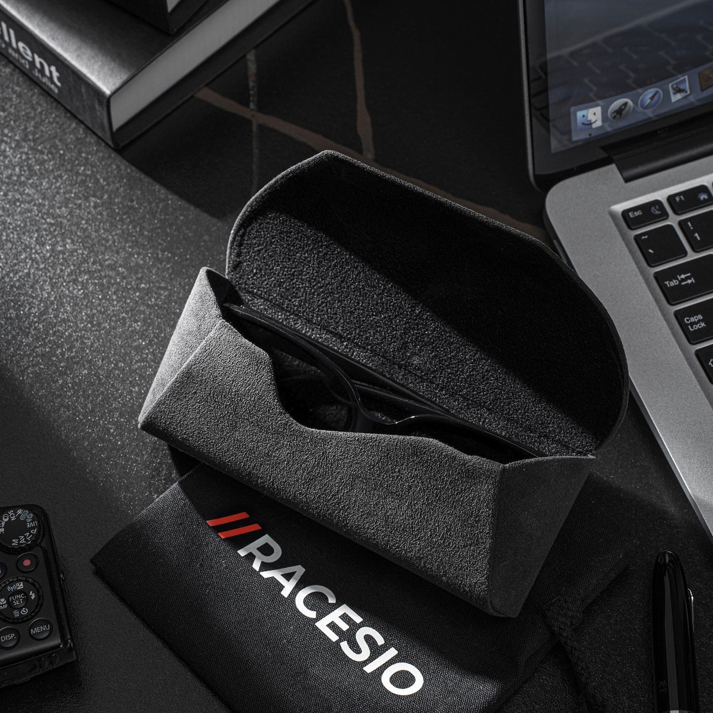 Grey Alcantara Sunglasses Holder for Car Visor - Racesio