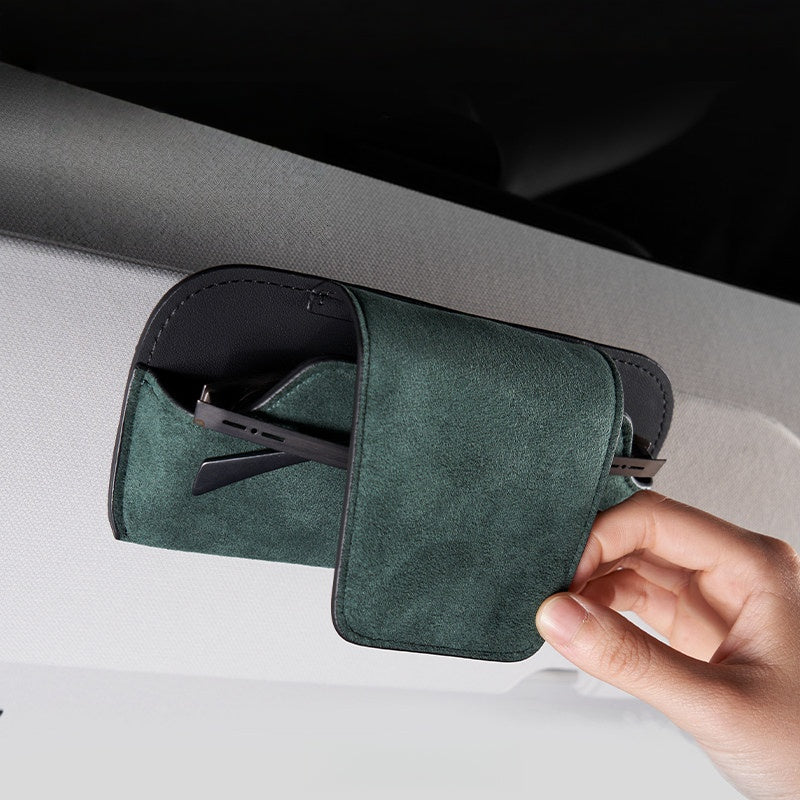Alcantara Car Sun Visor Glasses Holder – Premium Sunglasses & Eyeglasses Organizer for Vehicles