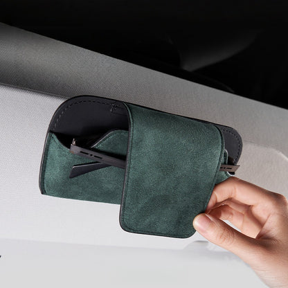 Alcantara Car Sun Visor Glasses Holder – Premium Sunglasses & Eyeglasses Organizer for Vehicles