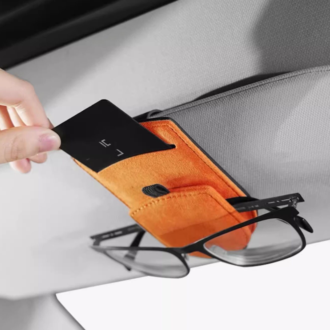 Alcantara Car Visor Glasses Holder & Cardholder orange 2 | Racesio.com