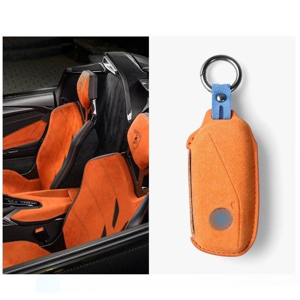Alcantara Key Fob Cover for BMW 7 Series X7 and More Bright Orange 2 | Racesio.com