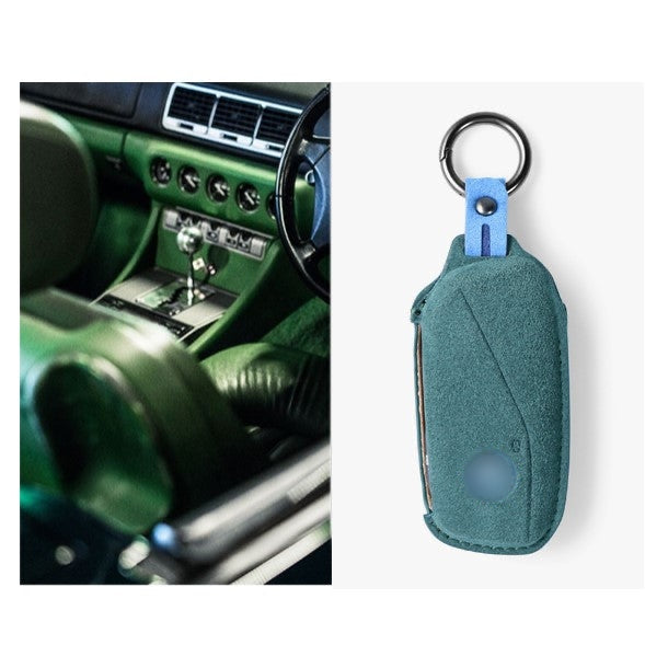 Alcantara Key Fob Cover for BMW 7 Series X7 and More Dark Green 2 | Racesio.com