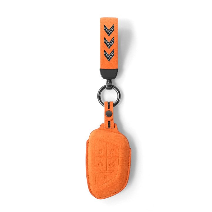 Alcantara Key Fob Cover for Cadillac CT5 CT6 and More Bright Orange | Racesio.com