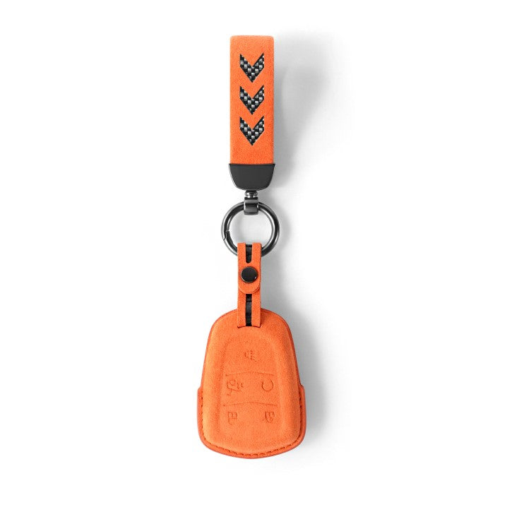 Alcantara Key Fob Cover for Cadillac Escalade 5 Buttons Key Bright Orange | Racesio.com
