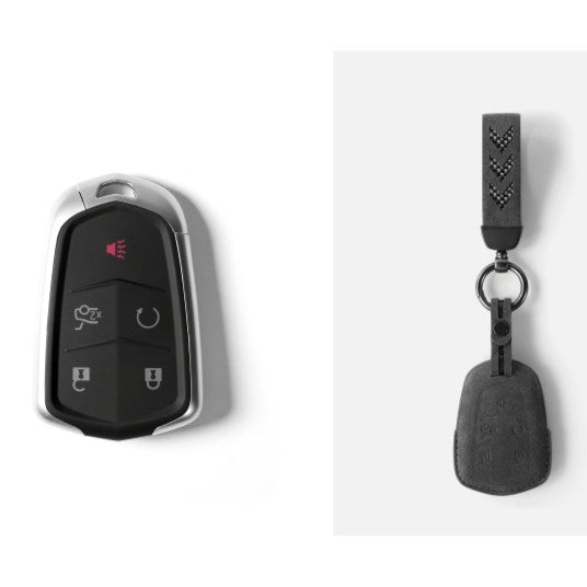 Alcantara Key Fob Cover for Cadillac Escalade 5 Buttons Key Dark Grey 2 | Racesio.com