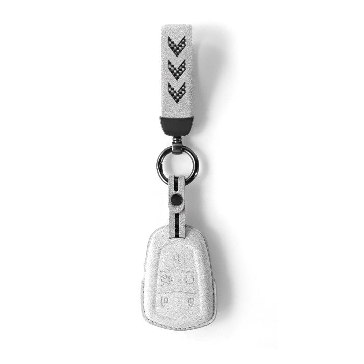 Alcantara Key Fob Cover for Cadillac Escalade 5 Buttons Key Light Grey | Racesio.com
