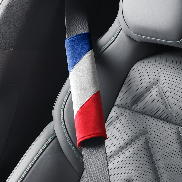 Alcantara Luxe International Flag Seat Belt Covers