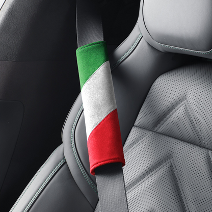 Alcantara Luxe International Flag Seat Belt Covers