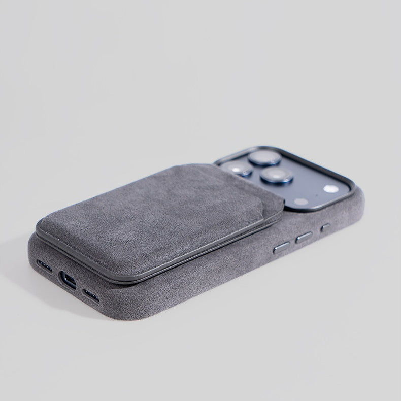Alcantara MagSafe Card Holder for iPhone – Magnetic Wallet & Phone Stand