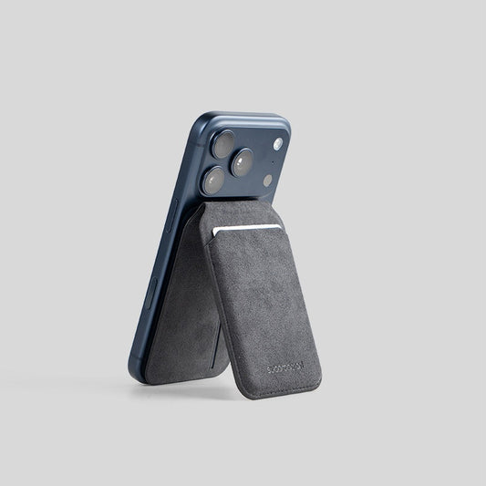 Alcantara MagSafe Card Holder for iPhone – Magnetic Wallet & Phone Stand