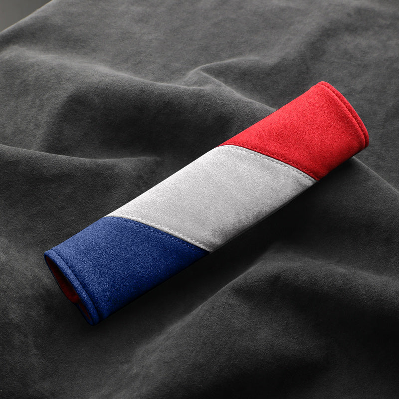 Alcantara Luxe International Flag Seat Belt Covers