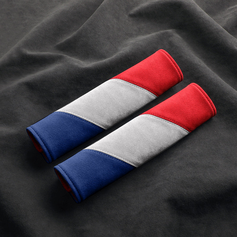 Alcantara Luxe International Flag Seat Belt Covers