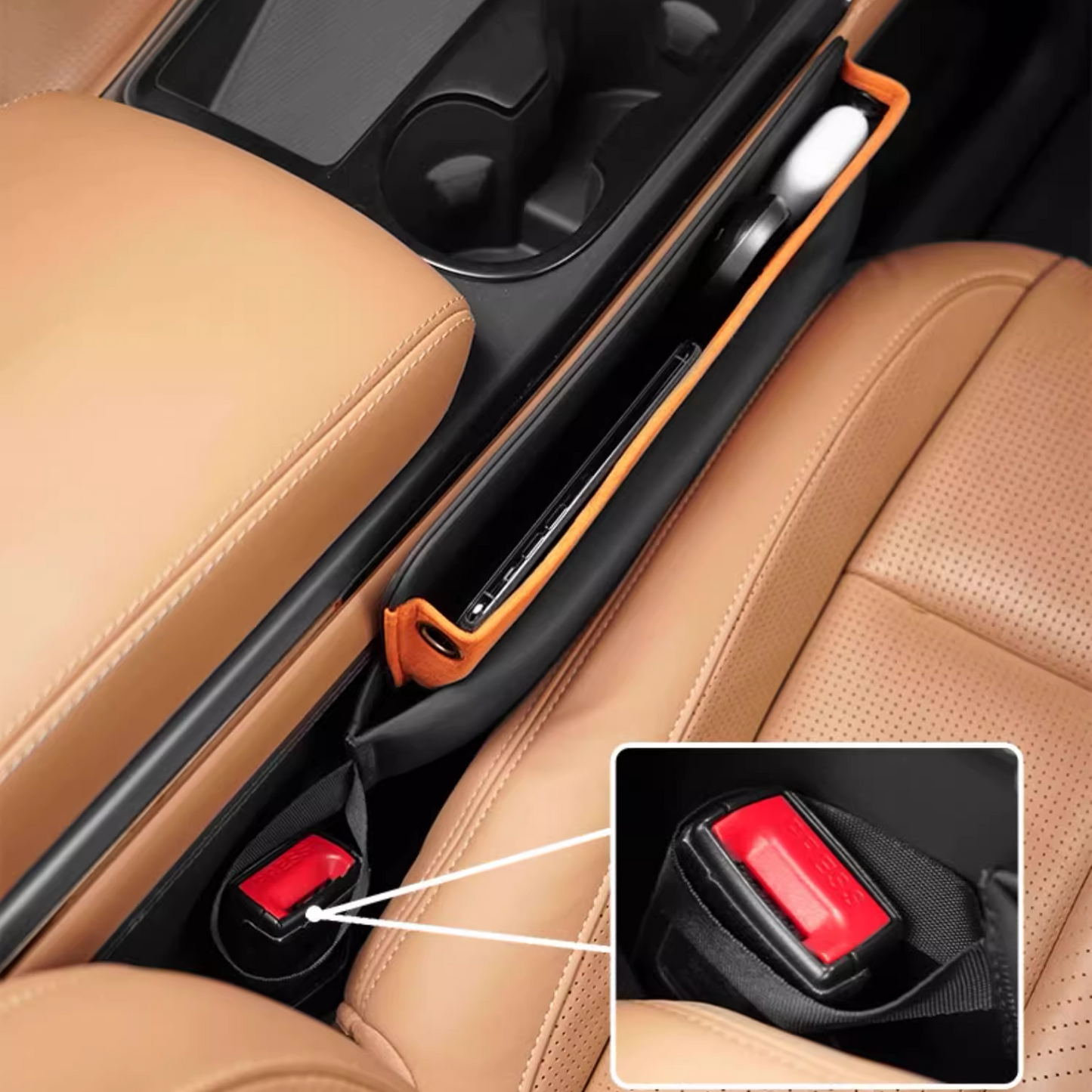 Alcantara Car Seat Gap Filler Organizer with Storage orange 1 | Racesio.com