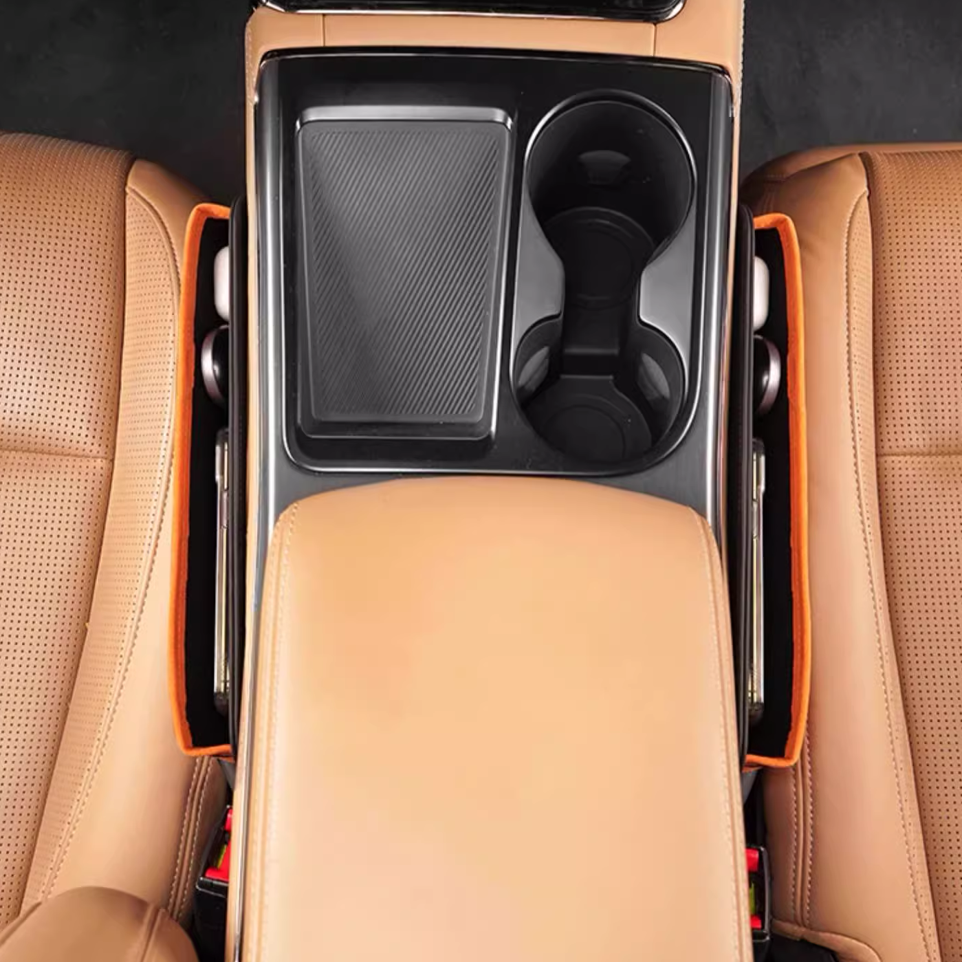 Alcantara Car Seat Gap Filler Organizer with Storage review orange 3 | Racesio.com