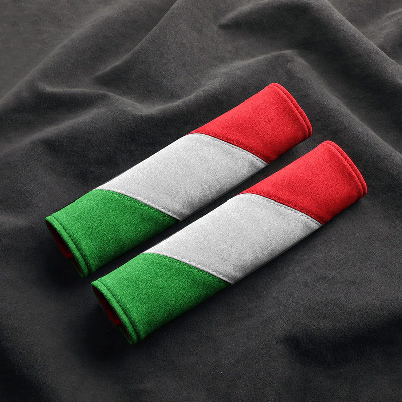 Alcantara Luxe International Flag Seat Belt Covers