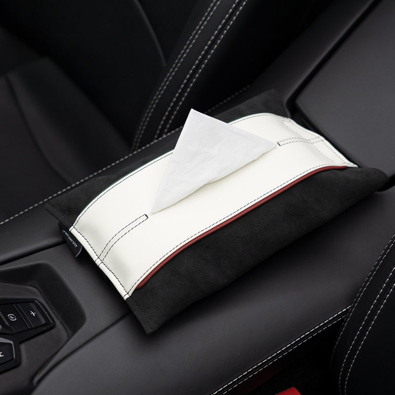 Alcantara Hanging Car Tissue Box – Hangs from Headrest or Visor (Italian Edition)