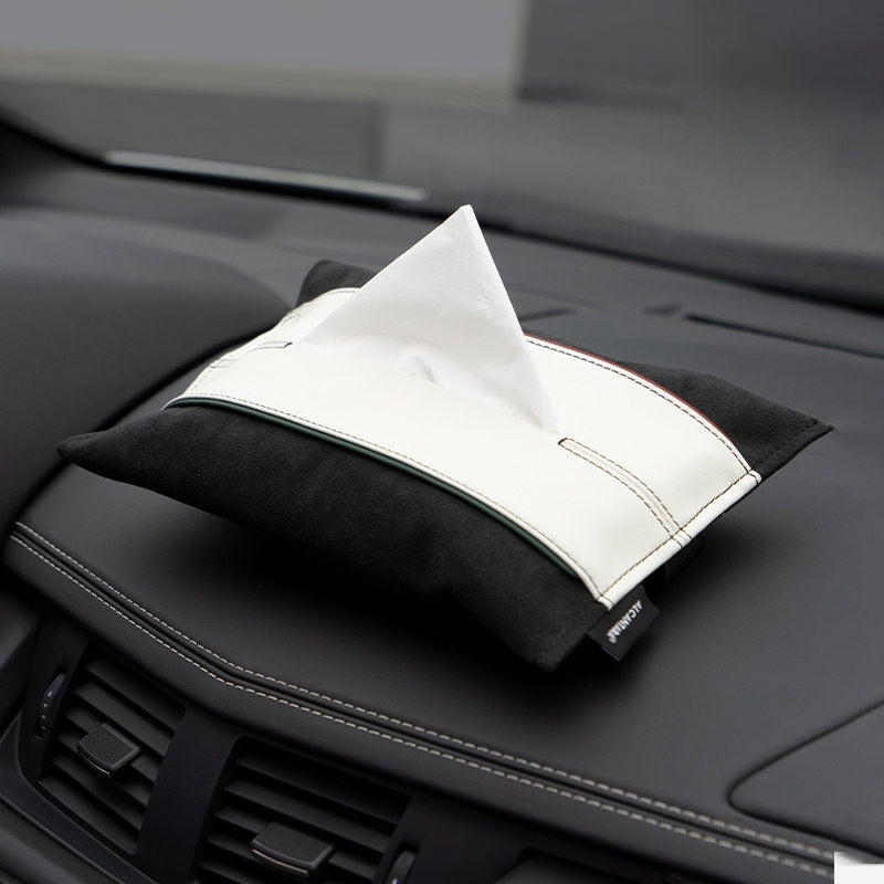 Alcantara Hanging Car Tissue Box – Hangs from Headrest or Visor (Italian Edition)